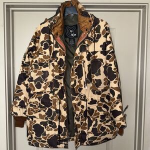Vintage 10X Jacket Mens Medium Duck Hunting Camo Hooded Cargo USA 90s 80s
